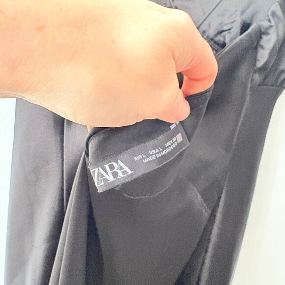 Zara Satin Midi Slip Dress Black Size Large - Picture 7 of 7